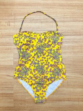 Billabong Yellow Floral One Piece Swimsuit Open Back Adjustable M NWT